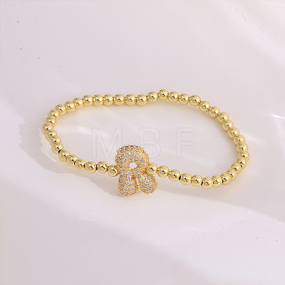 Brass Micro Pave Clear Cubic Zirconia Beaded Stretch Bracelets for Women FS-WGB95F4-15-1