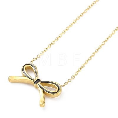 Ion Plating(IP) Golden Tone 304 Stainless Steel Enamel Bowknot Pendant Necklaces for Women NJEW-K276-07G-03-1