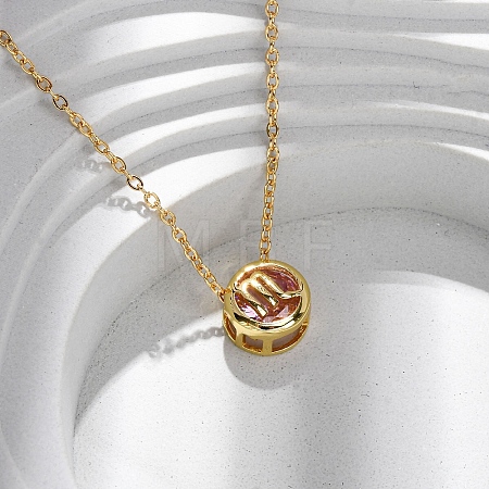 Brass Pave Cubic Zirconia Birth Stone Constellation Pendant Cable Chain Necklaces NJEW-D334-01G-08-1