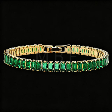 Brass Pave Cubic Zirconia Rectangle Tennis Bracelets for Women UU2091-4-1