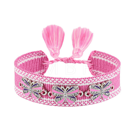 Butterfly Adjustable Polyester & Alloy & Resin Enamel & Rhinestone Slider Bracelets FS-WG9985D-07-1