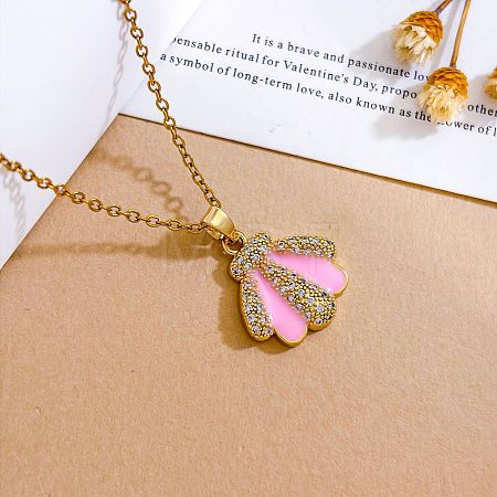 Ocean Brass Micro Pave Clear Cubic Zirconia Enamel Shell Shape Pendant Necklaces for Women WGFFEAA-01-1