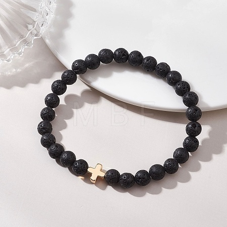 Natural Lava Rock Round Beads Stretch Bracelets BJEW-JB13512-1