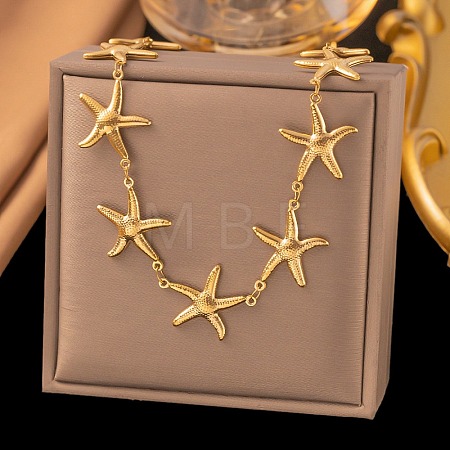304 Stainless Steel Starfish Link Chain Necklaces for Women NJEW-G179-01G-1