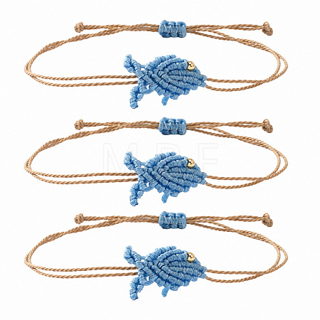 Ocean Adjustable Braided Wax Cord Fish Link Bracelet Sets with Brass Beads for Women XU5174-8-1