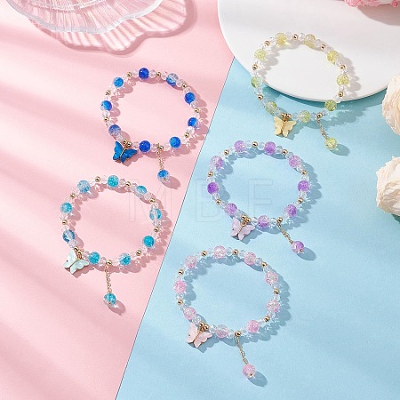 Alloy Acrylic Butterfly Charm Bracelets BJEW-JB12761-1