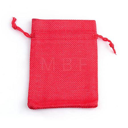 Polyester Imitation Burlap Packing Pouches Drawstring Bags ABAG-R005-9x7-18-1
