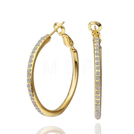 Chic Tin Alloy Czech Rhinestone Hoop Earrings For Women EJEW-BB12126-G-1