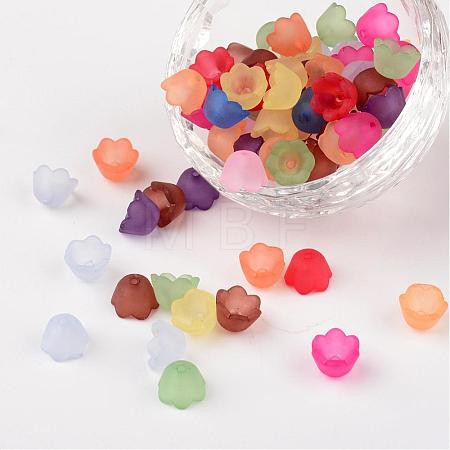 Mixed Frosted Acrylic Tulip Flower Bead Caps X-PL543-1