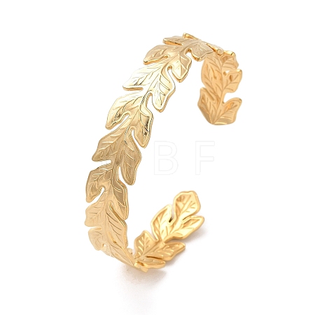 304 Stainless Steel Leaf Cuff Bangles BJEW-G694-08G-1