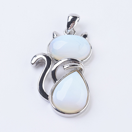 Opalite Kitten Pendants G-P352-B01-1