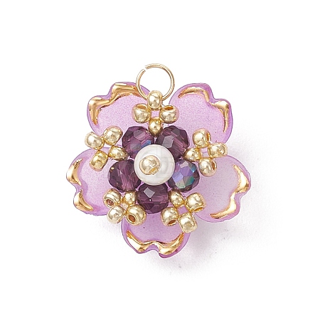 Handmade Glass Seed Beaded Sakura Pendants PALLOY-MZ00763-01-1
