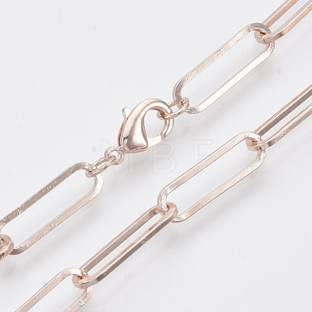 Brass Flat Oval Paperclip Chain Necklace Making MAK-S072-07B-RG-1