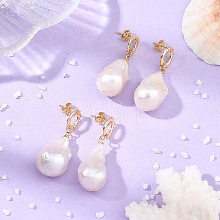 Natural Baroque Pearl Keshi Pearl Dangle Earrings EJEW-JE07499-1