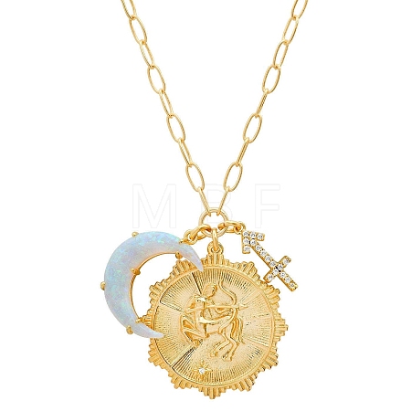 Cubic Zirconia Constellation & Opalite Moon Pendant Necklace PW-WG46702-09-1