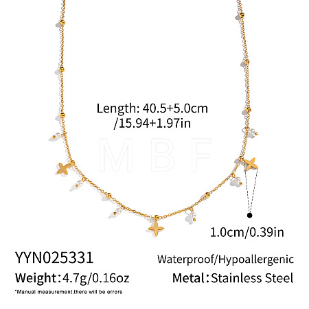 Elegant 304 Stainless Steel Cross and Imitation Pearl Round Beads Pendant Necklaces for Women YC6903-1