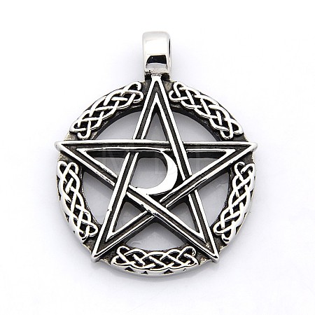 Retro 304 Stainless Steel Ring with Pentagram Pendants STAS-F006-132-1