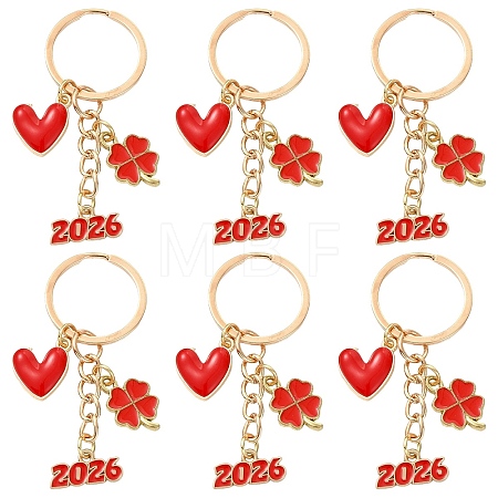 10Pcs Alloy Enamel Clover & Number 2026 & Heart Pendant Decorations KEYC-YW00284-1