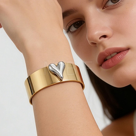 Two Tone 304 Stainless Steel Cuff Bangles BJEW-D465-05A-GP-1