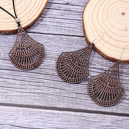 Wood & Wax Cord Pendant Necklaces & Hoop Earrings Sets FS-WG8CCFA-01-1