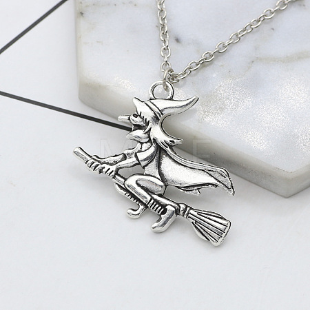 Halloween Alloy Witch and Broom Pendant Cable Chain Necklaces for Women FS-WG083BB-01-1