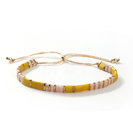 Adjustable European Glass Tile Braided Bead Bracelets for Women TQ4434-3-1