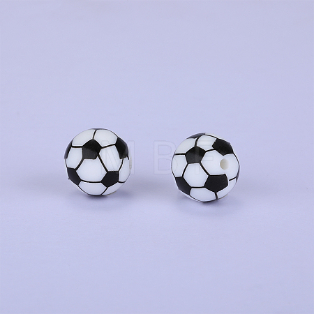 Printed Round with Football Pattern Silicone Focal Beads SI-JX0056A-108-1