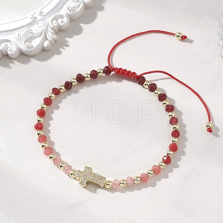 Dyed Natural Malaysia Jade Rondelle Beaded Braided Bead Bracelets BJEW-JB13395-01-1
