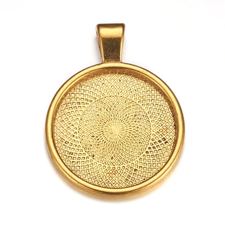 Flat Round Alloy Pendant Cabochon Settings PALLOY-A15654-AG-NF-1