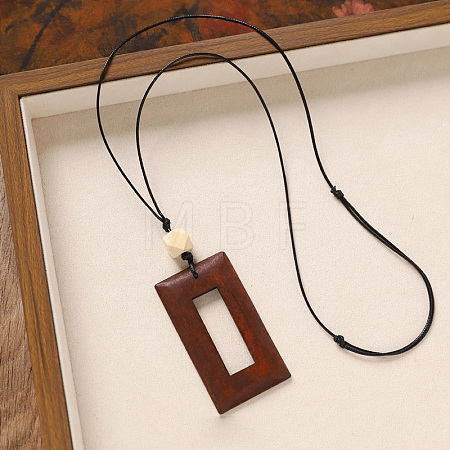 Wood Pendant Black Wax Cord Long Necklaces for Women FS-WG36920-14-1