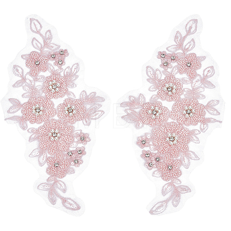 1Pair Flower Shape Polyester & Sequin Embroidery Cloth Iron On Patches DIY-CY0003-82B-1