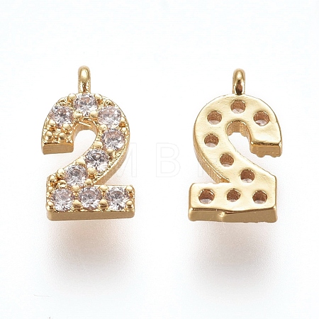 Brass Micro Pave Clear Cubic Zirconia Charms ZIRC-L075-60A-02G-1