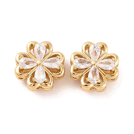 Brass Micro Pave Clear Cubic Zirconia Beads KK-S389-21G-1