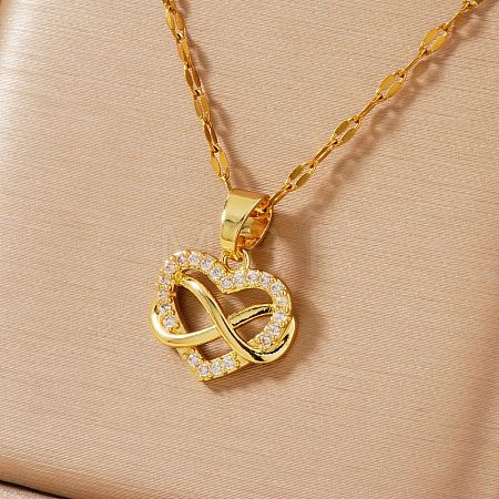 Retro Minimalist High-end Brass Micro Pave Clear Cubic Zirconia Heart with Infinity Pendant Necklaces for Women GG9465-2-1
