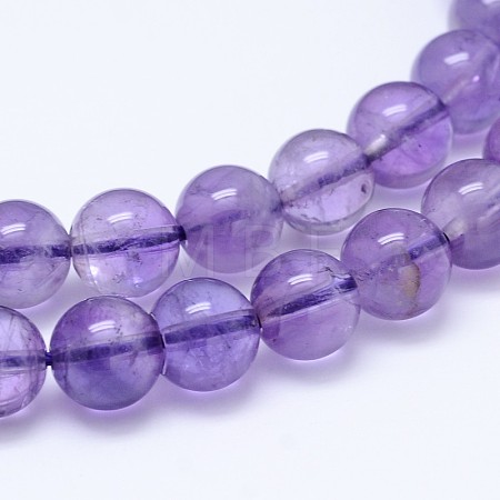 Natural Amethyst Smooth Round Bead Strands G-M212-6mm-01A-1