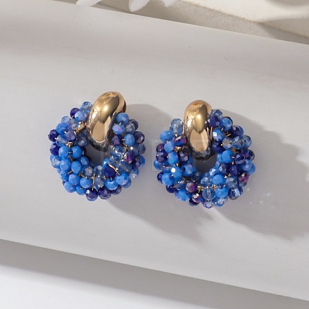Iron & Glass Bead Ring Stud Earrings FS-WG96D15-07-1