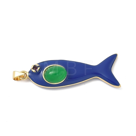 Fish Brass Micro Pave Cubic Zirconia Pendants KK-K408-49G-03-1
