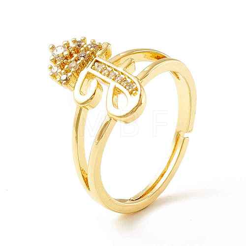 Clear Cubic Zirconia Initial Letter with Crown Adjustable Ring RJEW-M139-17F-1