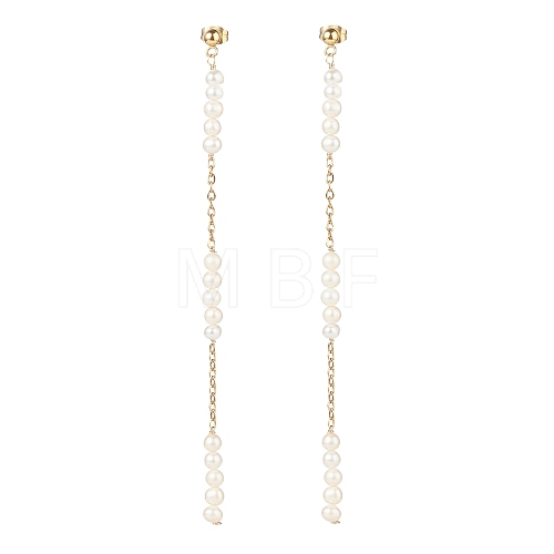 Natural Pearl Beaded Long Chain Dangle Stud Earrings EJEW-JE04932-1