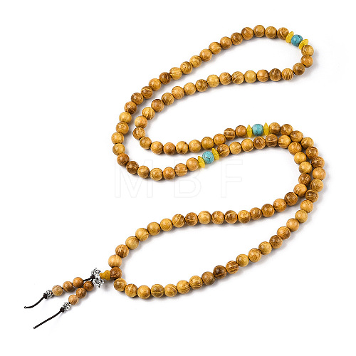 Wrap Style Buddhist Jewelry Bocote Round Beaded Bracelets or Necklaces BJEW-R281-34-1