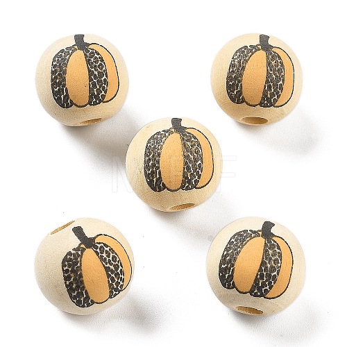 Halloween Printed Schima Wood European Beads WOOD-G023-07D-1