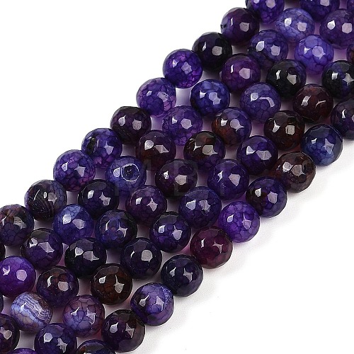 Faceted Natural Crackle Agate Beads Strands G-F447-8mm-G01-01-1