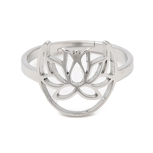 Non-Tarnish 304 Stainless Steel Hollow Lotus Adjustable Ring for Women RJEW-M149-30P-1