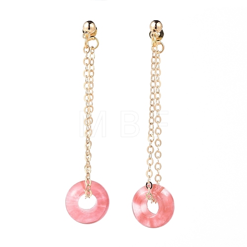 Cherry Quartz Glass Dangle Stud Earrings EJEW-JE03730-04-1