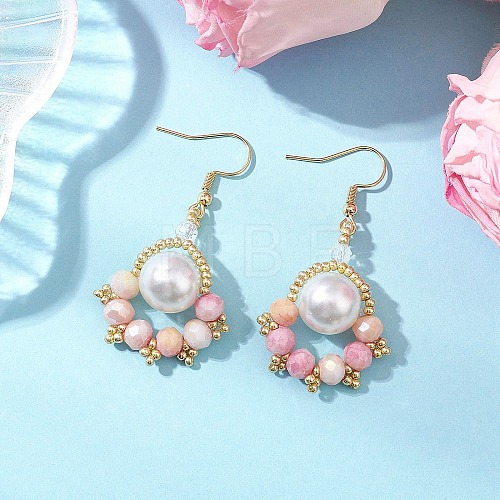 Paw Print Imitation Pearl & Glass Seed Beads Dangle Earrings EJEW-MZ00386-01-1