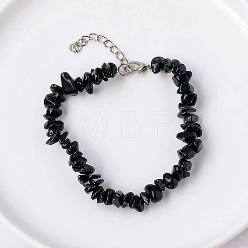 Natural Dyed & Heated Black Agate Chips Beaded Bracelet TJ9442-4-1