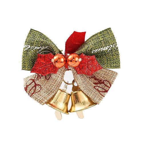 Christmas Linen Big Bowknot with Iron Bell Decorations AJEW-S088-02C-1