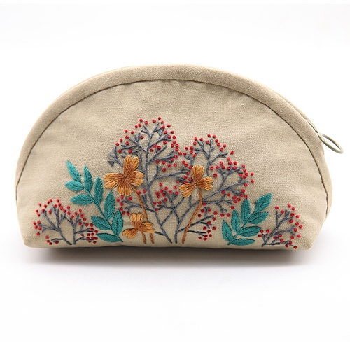 DIY Flower Pattern Moon-shaped Cosmetic Bag Embroidery Kit PW23021090071-1