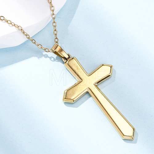 Cross 304 Stainless Steel Pendant Necklaces NJEW-H059-09G-1