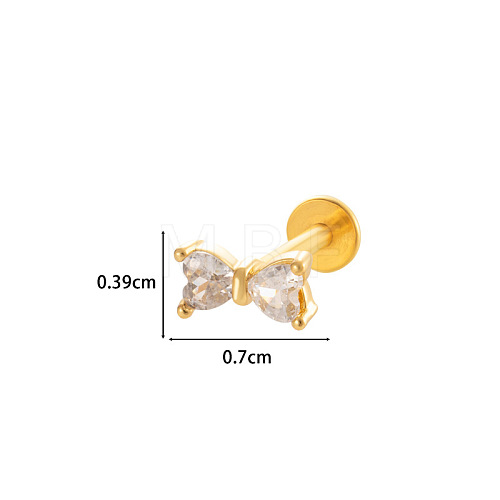 Bowknot 316L Surgical Stainless Steel Clear Cubic Zirconia 17 Gauge Threadless Labrets WGBD99E-09-1